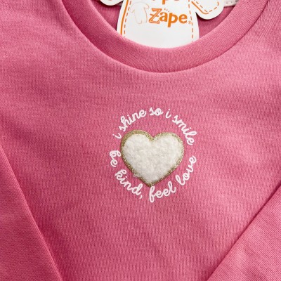 Conj. Blusa I Shine I Smile e Short Saia Corações em Plush - Rosa